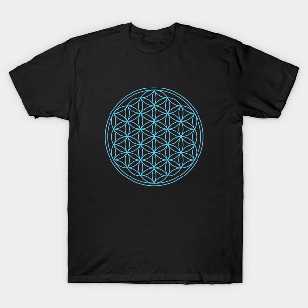 Flower of Life Blue on Black T-Shirt by NataliePaskell